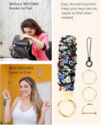 WEESMILE Keychain Wristlet, Stretchy Key Chain for Car Keys with D ring, Cute Scrunchie Wrist Bracelet for Women Men
