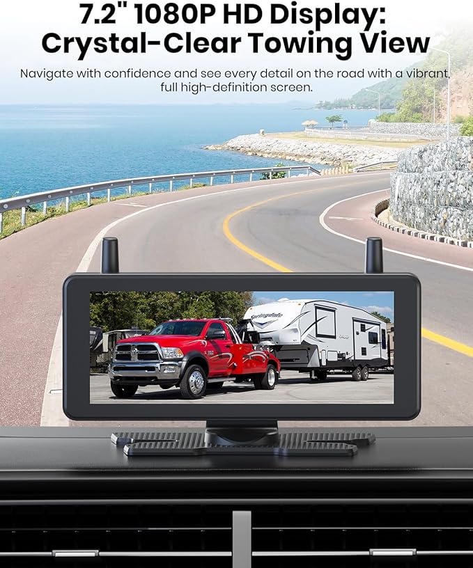 AUTO VOX Wireless Backup Camera Magnetic:Portable No Wiring 1 Min Install Trailer Hitch Camera,2-Channel HD 1080P Car Monitor & IR Night Vision Back Up Camera Systems for Truck,RV (7.2 inch)