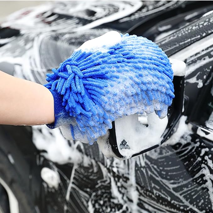 Microfiber Car Wash Mitt Scratch Free Auto Cleaning Glove 1Pc Double-Sided Strong Water Absorption Thickened Wash Gloves Blue