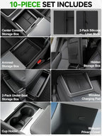 10PCS Center Console Organizer Tray for 2025 2026 Tesla Model Y Juniper Accessories, Under Seat Storage Armrest Hidden Storage Box Cup Holder Charger Pad for Tesla Model Y Juniper (Not fit Standard)