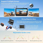 7" Magnetic Solar Wireless Backup Camera System, HD1080P Loop Recording 7 Inch Monitor with Dual RV Backup Cameras Wireless System for Hitch Towing Travel RV Trailer Tractor Truck, BD702