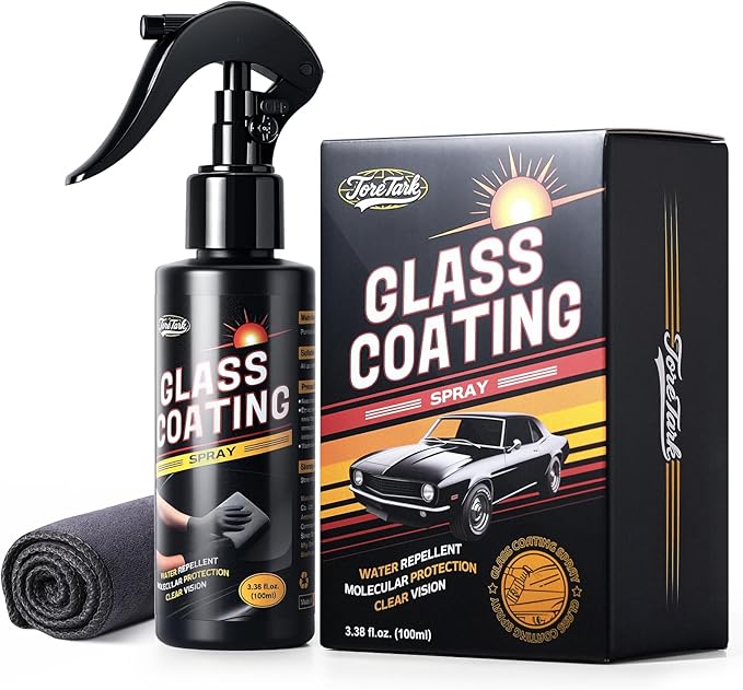 Toretark Car Ceramic Glass Coating Spray,Automotive Windshield Rain Repellent Glass Polish Protect, Long-Lasting Quick Dry Coat (3.38 fl oz +Towel)