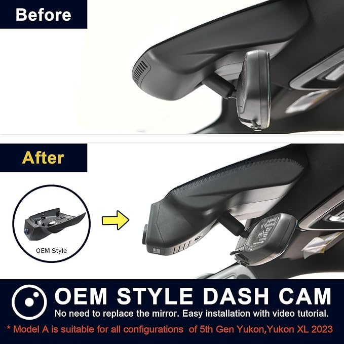 Mangoal Front 4K & Rear 1080P Dash Cam Custom fit for GMC Yukon, Yukon XL 2023-2026(Model A), SLE SLT AT4 Denali Denali Ultimate, Integrated OEM Look, UHD 2160P Video, GPS, 128GB Card