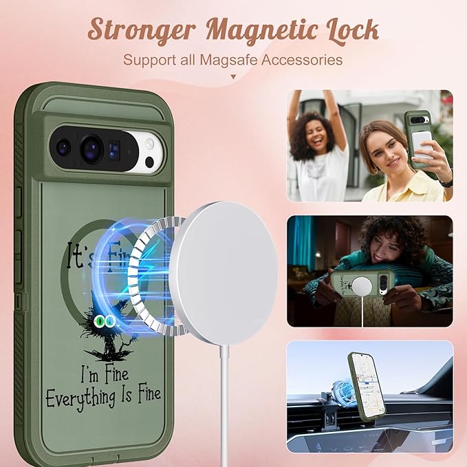 for Google Pixel 9 Case/Pixel 9 Pro Case - Compatible with MagSafe Women Girls Cute Magnetic Protective Cover Cool Cat Kawaii Girly Design Heavy Duty Shockproof for Pixel 9/9 Pro Phone Case