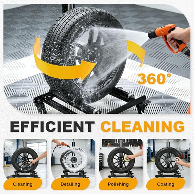 Yeeoy Rolling Wheel Detailing Stand, Heavy Duty Wheel Cleaning Stand, Portable Tire Car Detailing Roller with 3-Way Rotating Rollers for Cleaning, Ceramic Coating, Applying Tire Shine & Car Wheel Wash
