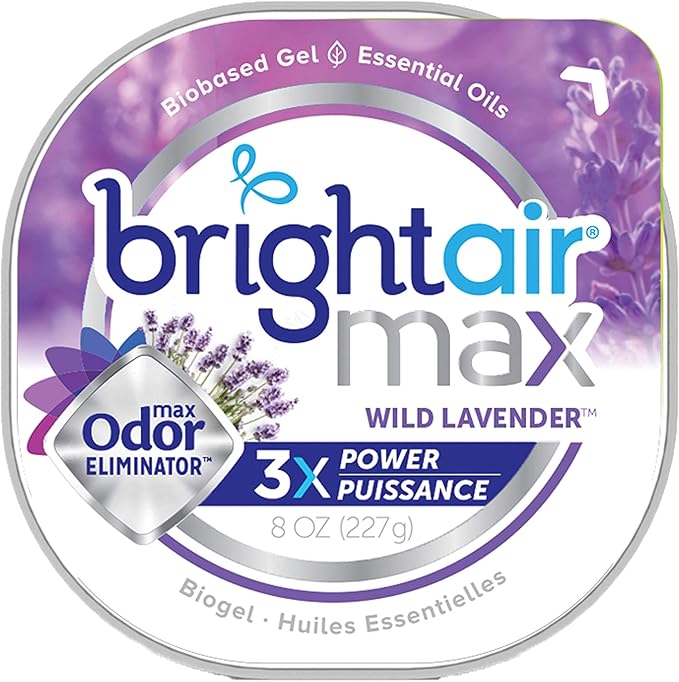 Bright Air Max 8 oz. Odor Eliminator Gel, for Medium-Size Spaces, Wild Lavender Scent, Case of 6, Lasts up to 60 Days Each