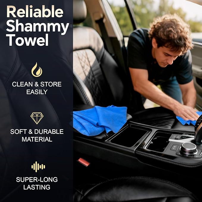 ARTIPOLY Premium Extra Large Shammy Cloth for Car Drying 2pk (34”x25”)-Super Absorbent XL Chamois Towel for Car-Reusable Shammy Towel for Car, Bathroom,Pets, Dust Remove, No Spots/Streak/Scratch