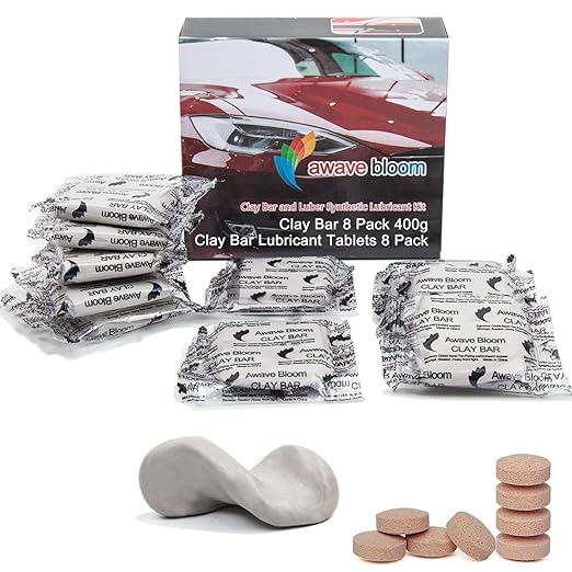8 Pack Car Clay Bars Auto Detailing 400g and Clay bar Lubricant Tablets 8 Pack (1pcs=16 oz) Clay bar kit for Car Detailing (50g/1 Pack) (Grey)