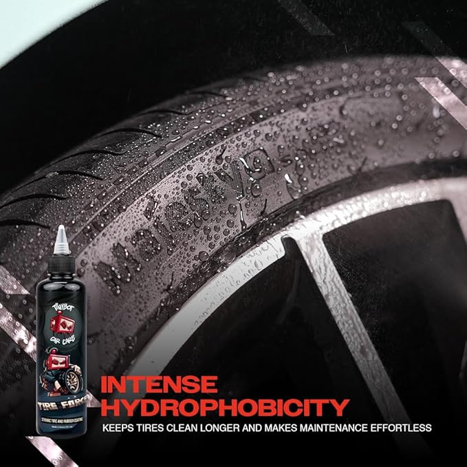 Tinybot Tire Force - Tire Dressing, Safe on Rubber, Plastic & Vinyl - Ceramic Formula - Deep Satin Finish, Hydrophobic, UV Protection- Repels Dirt, Grime & Contaminants - 10.1 oz