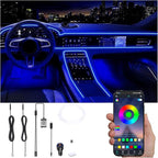Car Interior Ambient Lighting Kit USB Multicolor RGB 3m Optic Fiber 64 Colors Sound Active Music Sync Memory Function Wireless Bluetooth APP Control Car Atmosphere Light with car Charger 12V