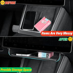 Under Screen Storage Compatible with 2025 2026 New Tesla Model Y Juniper & Model 3 Highland Center Console Organizer Tray Hidden Compartment Hanging Box Interior Accessories - ABS, Black