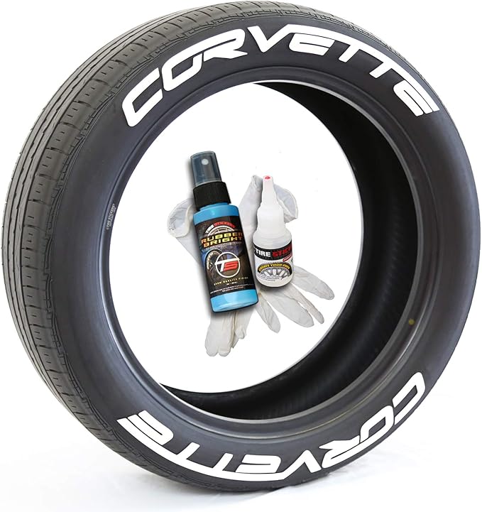 Tire Stickers Corvette Permanent Tire Lettering Kit with Glue - Custom Sizing & Colors (Pack of 8)