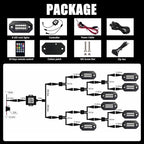 RGB LED Rock Lights Kit, 4 pods Multicolor Neon Light with Bluetooth App/Remote Control Flashing Music Mode, Aluminum Metal, IP68 Waterproof, 12v for Truck ATV UTV SUV