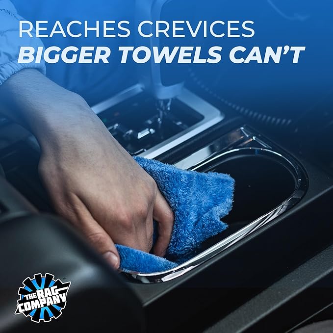 The Rag Company - The Eaglet 500 - Professional Korean 70/30 Blend; Super Plush Microfiber Detailing Towels; Perfect for Wheels, Mirrors, and More; 500GSM; 8inx8in, Blue (10-Pack)