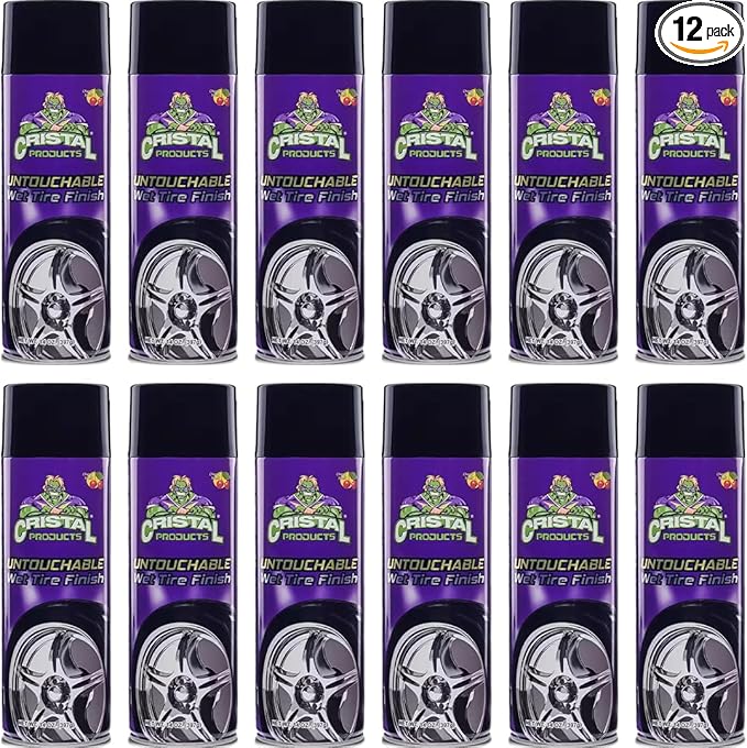 Cristal Products Untouchable Tire Shine Spray – Long-Lasting Wet Tire Finish for Deep Gloss & Protection – Waterproof Tire Shine, Easy Application, Premium Tire Cleaner Shine 13oz (12PK)