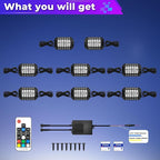 8 Pods 36 LEDs RGB Rock Lights Compatible with 12V Trucks Jeep UTV SUV ATV Boat Golf Cart,Waterproof, Multi-Color App/Remote Control Underglow Lights with Music Mode Plug and Play Easy Installation