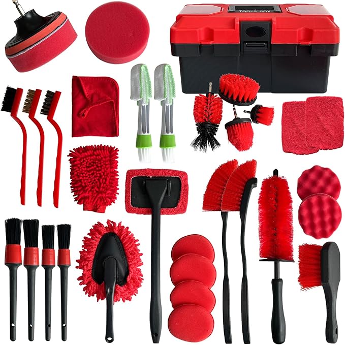 35Pcs Car Detailing Kit, Car Detailing Brush Set, Car Interior Cleaning Kit with Windshield Cleaning Tool and Tool Box, Multi-Functional Vehicle Cleaning Tool for Wheels