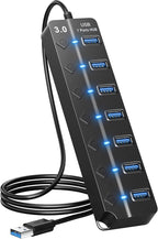 ONFINIO USB Hub 3.0, 7-Port USB Hub Splitter with Individual On/Off Switches and Lights, 3.2ft/1m Long Cable Compatible with MacBook, Laptop, Surface Pro, PS4, PC, Flash Drive, Mobile HDD