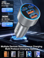 Car Charger USB C, 90W Multi Port Dual 12V Cigarette Lighter USB Charger QC 3.0/PD 45W Super Fast Charging Car Phone Charger Plug Adapter for iPhone 17 16e 15 14 13 12 Pro Max Pad Android(Gray)