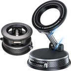 Magnetic Car Phone Holder, 360°Adjustable Vacuum Dashboard and Windshield Mount Magsafe Cell Phone Holders for Your Car, Carbon Fiber 108+LBS Nano Gel Suction Cup, iPhone, Samsung (Silver)