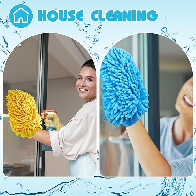 Toulite 16 Pcs Car Wash Mitt Chenille Microfiber Wash Mitt Double Sided Glove Cleaning Drying Mitts (7.48 x 10.24 Inch,Bright Colors)