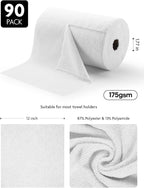 Fantasticlean Microfiber Cleaning Cloth Roll -90 Pack, Tear Away Microfiber Towels, 12" x 12", Reusable, Washable, Scratch Free, Ultra Absorbent Dishcloth for All-Around Cleaning Supplies (White)
