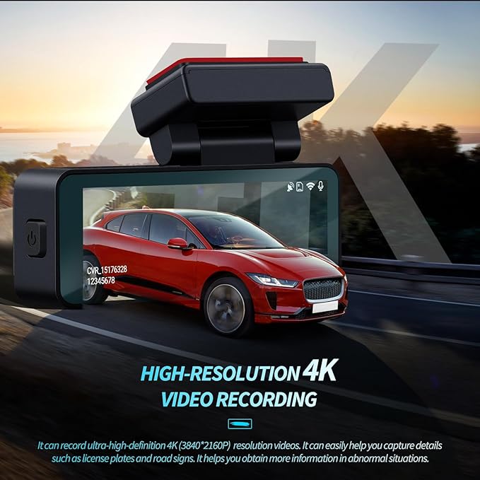SIXTOP 4K Dash Cam Front and Rear, Built-in GPS & WiFi Dual Dash Camera for Cars 64G Card Included, 4K+1080P 3.16'' IPS Screen, Night Vision, G-Sensor, Loop Recording & 24H Parking Mode Wide Angle