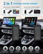 CHOVE 2-in-1 Wireless CarPlay & Android Auto Adapter, Upgrade Wired to Wireless, Compatible with iOS 10& Android