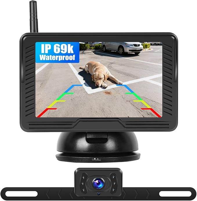Wireless Backup Camera for Car 4.3 Inch Monitor Digital Signal Stable Rear View Camera Night Vision for Truck/Car/Pickup/SUV/ IP69 Waterproof with License Plate Backup