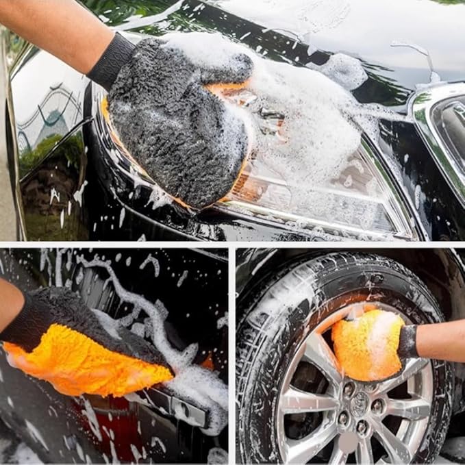 2 Pack Car Wash Mitt Scratch-Free Microfiber Car Wash Mitts Auto Interior Exterior Cleaning Gloves for Car Washing Detailing Home Cleaning Gloves