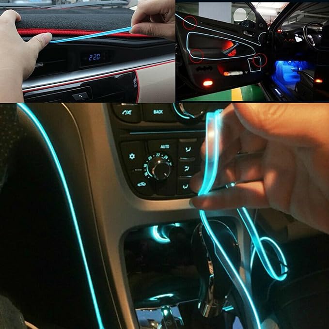 Riloer El Wire Lights for Car, Interior Neon Lights Strip Car LED Strip Light Interior for Car Garden Party Decoration, Car Ambient Lighting Kits, 2m/6.5ft Red LED