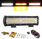 Auxbeam 12 Inch LED Light Bar, 6 Modes Strobe Amber Pod Lights Yellow Fog Light Dual Color Spot Flood Offroad Driving Lights, Memory Function LED Work Lights for Truck Car ATV