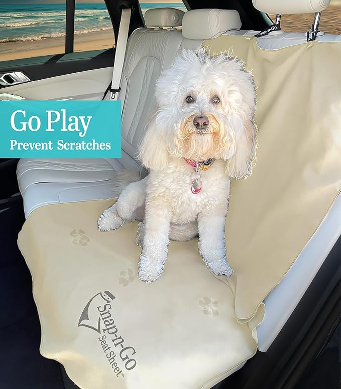 Car Seat Towel Cover After Gym Workout Yoga Pets | Snap-n-Go Seat Sheet™ Universal Fit with Headrest Post Straps, Quick-Dry Washable Sweat Protector for Cars, Trucks, SUVs Interior Protection (Beige)