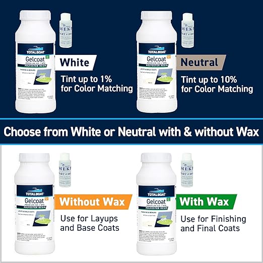 TotalBoat Marine Gelcoat for Boat Building, Repair and Composite Coatings (White, Gallon with Wax)