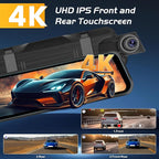9.66 Inch Rear View Mirror Camera - 4K Mirror Dash Cam Front and Rear with 1080P Rear Camera - Full Touch Screen Mirror Camera for Car with WiFi&APP Control Parking Monitor Night Vision + 64GB Card
