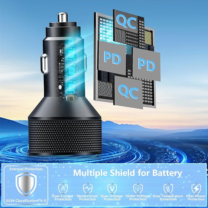 Car Charger USB C, Rombica 4-Port 90W USB-C&USB-A Car Power Cigarette Lighter Adapter Dual 45W PD/QC Multiport Type C Fast Charger for iPhone 17 17 Pro Max 16 15 14 13 12 11/Galaxy S26 S25/Pixel/iPad
