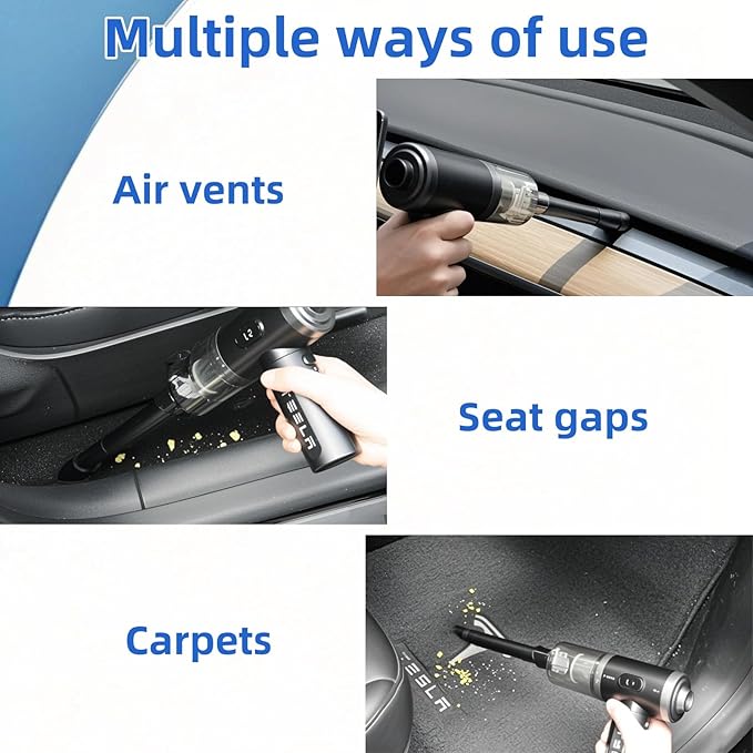 Foldable Car Vacuum Cleaner for Tesla Model 3 Y X S, 4-in-1 Cordless Handheld Vacuum,12000PA High Power, Tesla Mini Portable Car Vacuum with LED, Tesla Model Y 3 X S Accessories 2025-2017