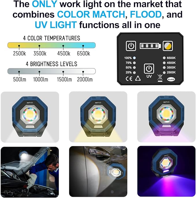 NextLED Premium Detailing Light Bundle: NT-V3505 Ceramic Coating Light & NT-1010UV 4-Color Paint Inspection Light