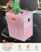 Pritent Car Trash Can with Lid, Cute Leakproof Car Trash Garbage Bag Hanging Vehicle Trash Bin Small Portable Automotive Garbage Cans Organizer for Back/Front Seat/Console(Trapezoid,Pink Print)