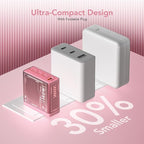Mfish E-Rhino 140W USB-C Charger, True PD 3.1 GaN Fast Charger, 4-Port (3 USB-C + 1 USB-A) Foldable Plug Power Adapter for MacBook Pro 16”, iPhone 17/16, iPad, Galaxy, Tablet, Laptop, Pink