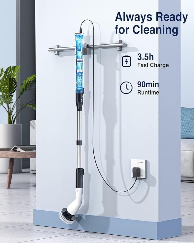 Electric Spin Scrubber, Cordless Cleaning Brush Scrubber with 7 Replaceable Brush Heads and Adjustable Extension Handle, IPX7 Waterproof Power Cleaning Brush for Bathroom Tub Floor Tile Shower