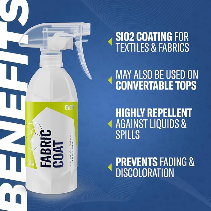 Gyeon Quartz Fabric Coat Super‑Hydrophobic UV‑Resistant Ceramic Textile Protectant for Upholstery Carpet Convertible Tops Stain Repellent Self‑Cleaning Long‑Lasting Protection