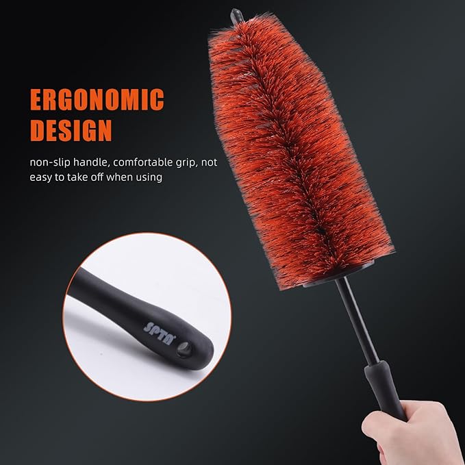 SPTA Car Wheel Cleaning Brush, Premium Detailing Wheel Brush for All Vehicle Types 17.7" Ultra-Soft and Scratch-Free Reusable Rim, Car Detailing Brush Tool for Rims & Tires for Deep Cleaning