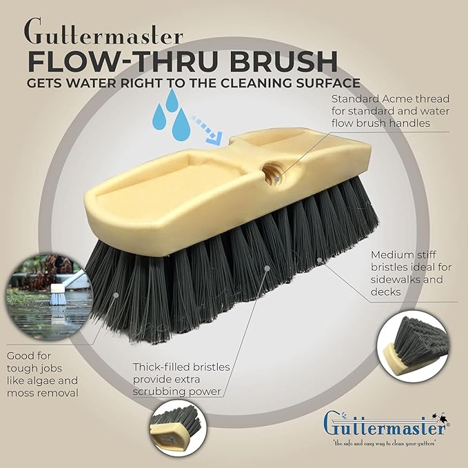 GutterMaster GM-214P-8 Grey 8 Inch Oblong Medium Stiff Flow Through Floor and Deck Scrub Brush Head