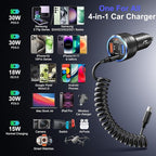 65W Super Fast Type C Car Charger for Samsung Galaxy S26 S25 S24 S23 S22 Ultra, 2Pack 4-Port USB C Car Charger for Samsung A13 A14 A16 A17 A03S A10E S20FE Android Car Adapter+5FT Type C Coiled Cable