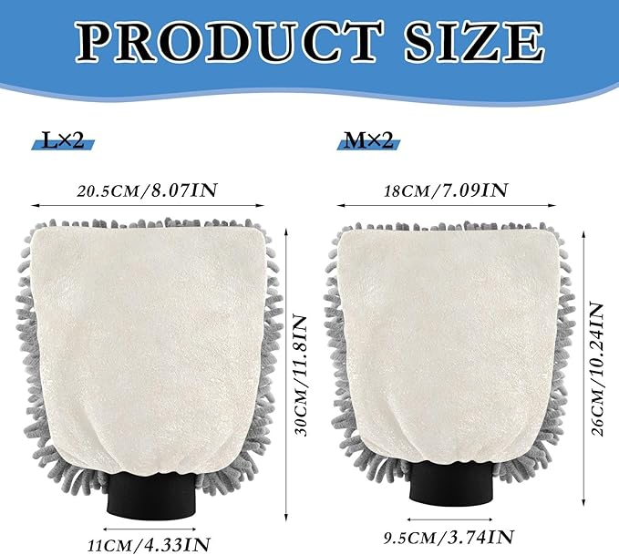 2 Pack Premium Microfiber Chenille Car Washing Mitt, Dual Sided Wash Gloves, No Scratch, Lint Free Washing and Detailing for Car Washing and Detailing (Cream Texture Beige)