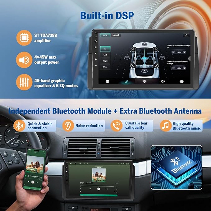 Eonon Car Stereo 4+64GB for BMW 3 Series 325i 330i M3 (E46) 1998-2006, Android 14 Wireless CarPlay Stereo, 9 Inch Touchscreen Android Auto Radio, Bluetooth/SWC/GPS, (E46X7 Upgrade)