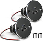 12V USB Outlet All-Aluminum QC 3.0 USB-A & USB-C PD3.0 Dual High-Speed Charger Socket, Recessed Mount Type-A Type-C Port for Camper Van Trailer RV Boat Truck (Big Version*2)