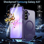 OWKEY for Samsung Galaxy A37 5G Case with Stand, Magnetic Shockproof Case Fit for Magsafe Translucent Matte Cover for Samsung A37, Purple
