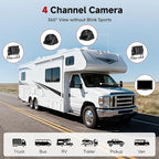RV Backup Camera System - 10.1 Inch 4K Touchable 4 CH Monitor, 1080P IP69 Waterproof Wired Camera, DVR Loop Recording Bluetooth for Semi Truck Trailer Camper Pickup Bus